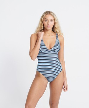 Superdry Edit Stripe Női Fürdőruha Sötétkék/Csíkok | PJSMV5921